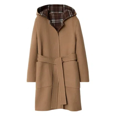 Burberry Hampshire Reversible Hooded Wrap Coat In Brown