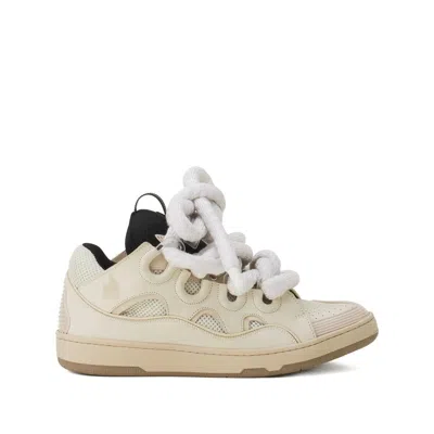 Lanvin Curb Sneakers In Leather With Snake Laces Shoes In Neutral