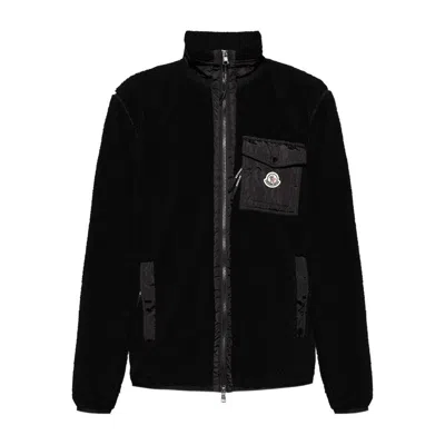 Moncler Teddy-effect Fleece Sweatshirt With Zip And Pocket In Black