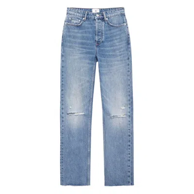 Anine Bing Bruno Destructed Frayed Jeans In Blue