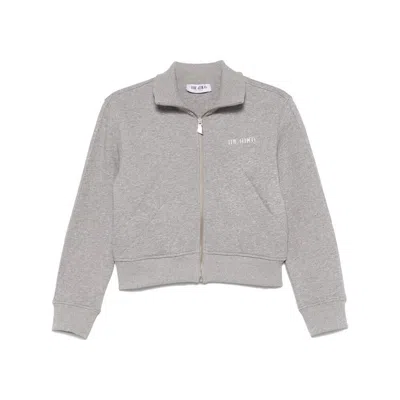 Attico Cropped High Collar Knit Jacket In Gray