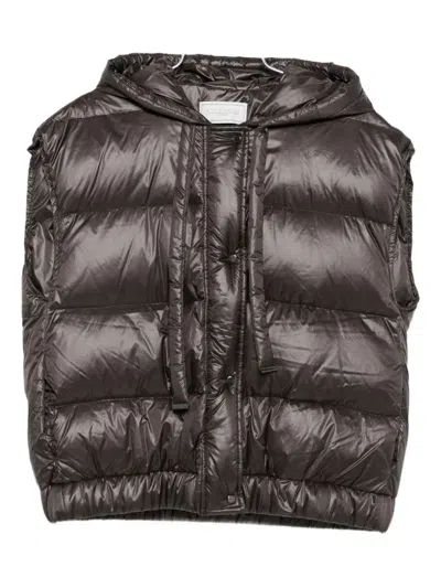 Antonelli Cropped Puffer Jacket With Quilted Design And Adjustable Hood In Brown