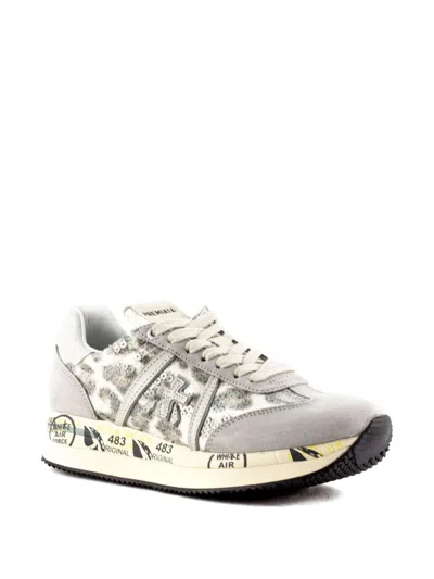 Premiata Beige Suede And Textured Leather Sneakers In Multi