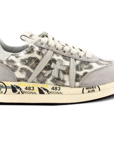 Premiata Beige Suede And Textured Leather Sneakers In Multi