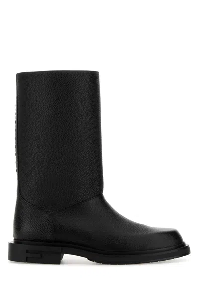Fendi Leather Frame Boots Men In Black