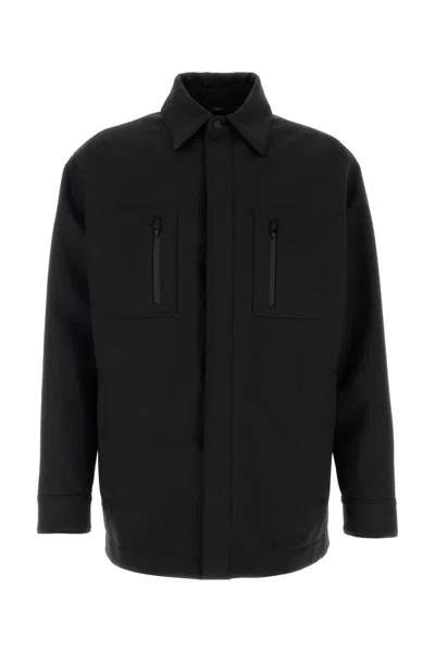 Fendi Wool Blend Jacket With Collar And Zip Pockets In Black