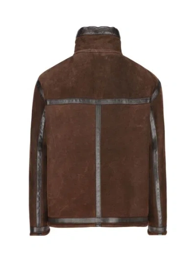Fendi Luxurious Monochrome High Neck Oversized Zip-up Jacket For Men In Brown