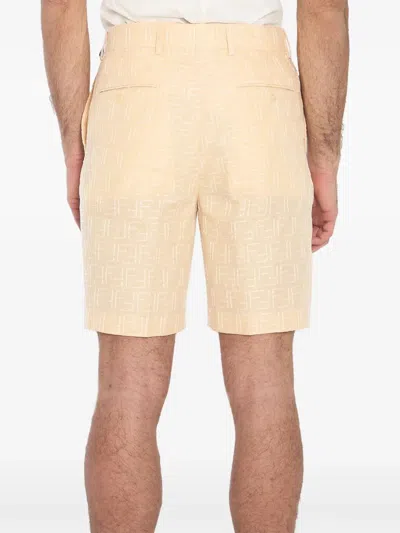 Fendi Men Jacquard Linen And Cotton Bermuda Shorts With All-over Ff Motif In Brown