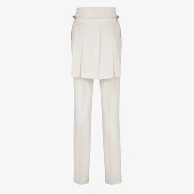 Fendi Ivory Wool Pant In Neutral