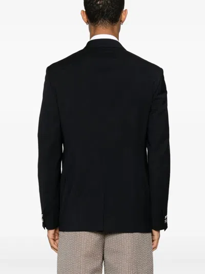Fendi Double-breasted Jacket In Midnight Blue Virgin Wool In Black