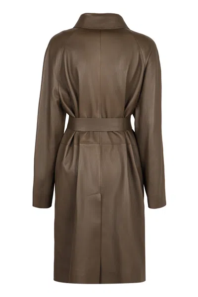 Fendi Mud Leather Coat In Gray