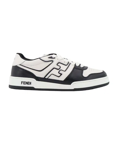 Fendi Leather Sneakers With Ff Lateral Logo In Black
