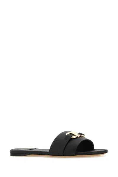 Ferragamo Black Leather Gancini Slippers In Multi