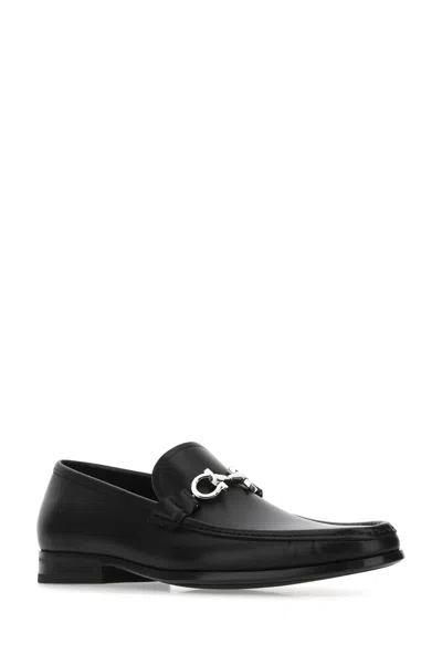 Ferragamo Grandioso2 Leather Loafers With Gancini Buckle In Black