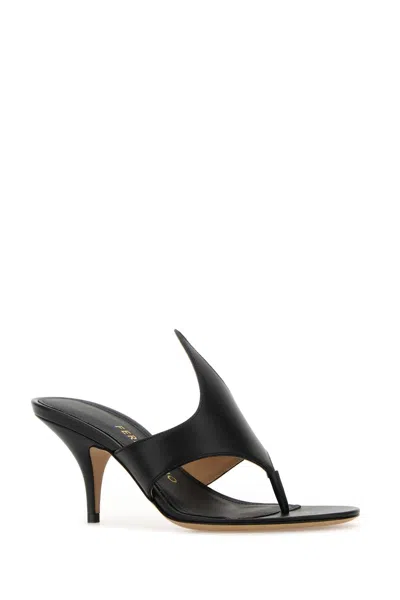 Ferragamo Valentino Garavani Black Leather Slippers