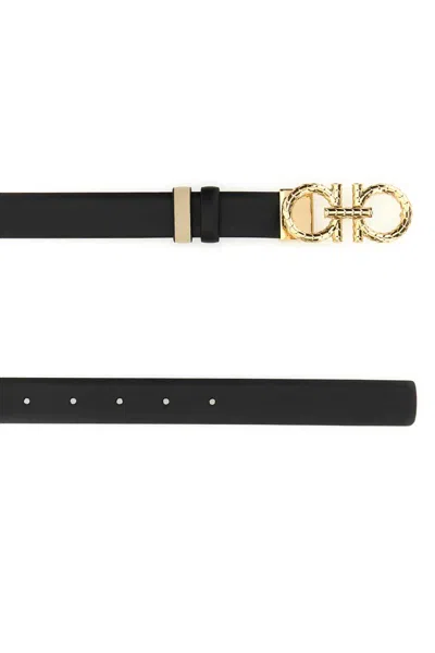 Ferragamo Black Reversible Golden Buckle Belt