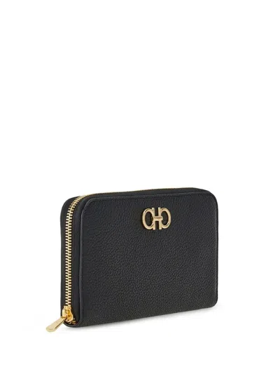 Ferragamo Black Leather Wallet In Brown