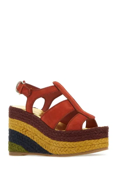 Ferragamo Strappy Wedge Heel Espadrilles In Multi