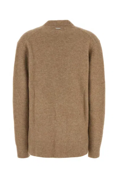 Ferragamo Camel Stretch Alpaca Blend Oversize Cardigan In Brown