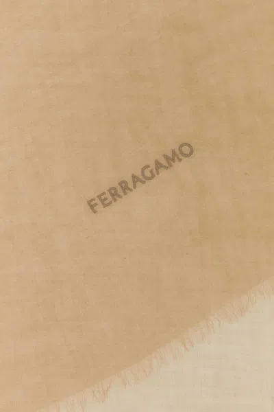 Ferragamo Cashmere Scarf Fringed Hems In Brown
