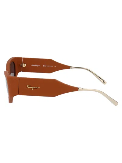 Ferragamo Caramel Leather Leather Sunglasses In Brown