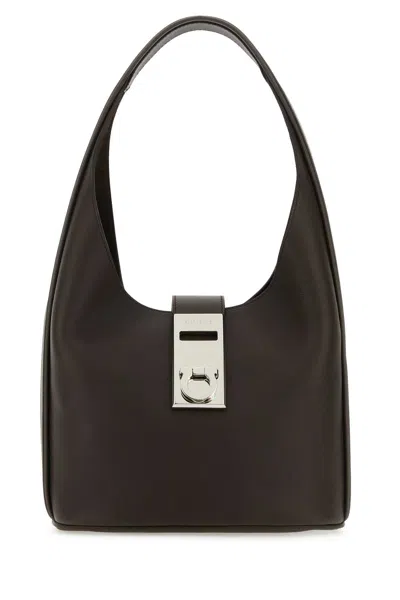 Ferragamo Dark Brown Leather Medium Hobo Handbag