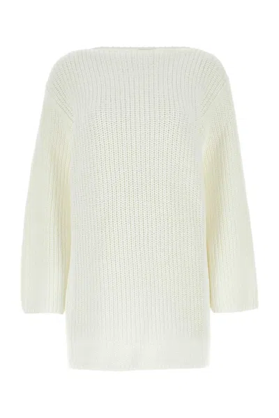 Ferragamo Cotton Oversize Sweater Ribbed Texture In White