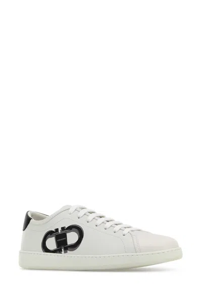 Ferragamo White Sneakers With Gancini Print On The Side And Contrasting Heel In White