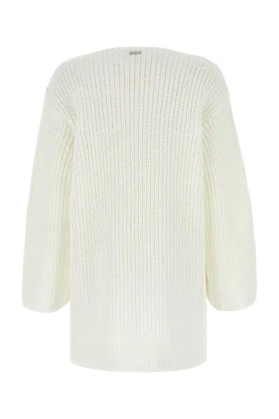 Ferragamo Cotton Oversize Sweater Ribbed Texture In White
