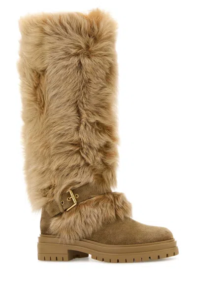 Gianvito Rossi Camel Suede And Fur Maverick Boots In Brown
