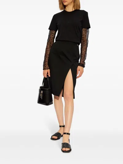 Givenchy Black Wool Skirt With Metal Button 4g In Black