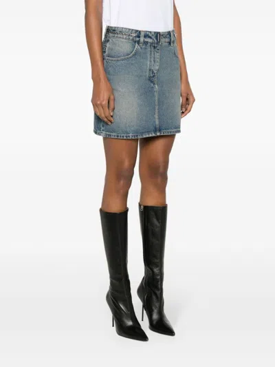 Givenchy Mini Skirt In Denim With Chain Details In Blue