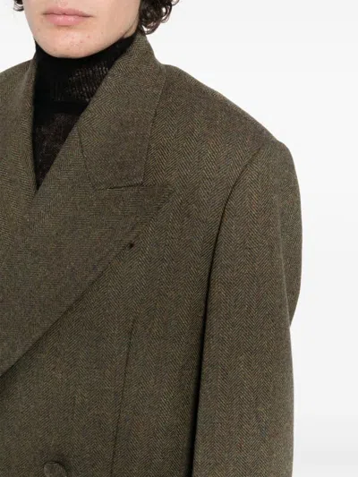 Givenchy Double-breasted Tailored Coat With Herringbone Pattern In Brown