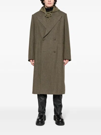 Givenchy Double-breasted Tailored Coat With Herringbone Pattern In Brown