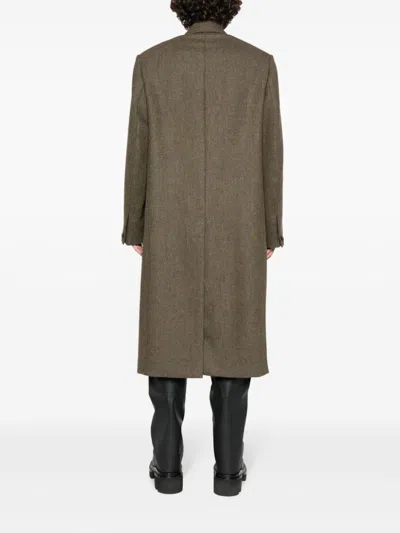 Givenchy Double-breasted Tailored Coat With Herringbone Pattern In Brown
