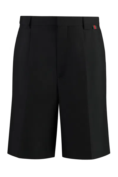 Gucci Black Bermuda Shorts With Web Detail In Wool Man In Black