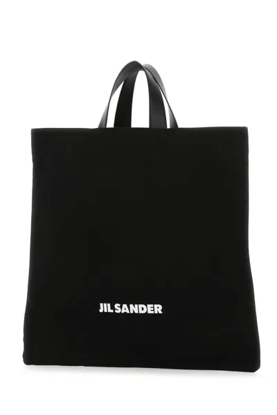 Jil Sander Black Canvas Shopping Bag In Black