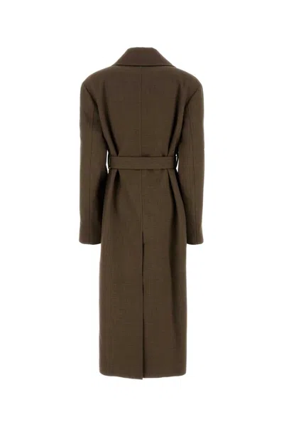 Jil Sander Embroidered Wool Blend Coat In Brown