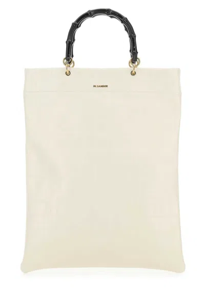 Jil Sander Ivory Leather Medium Shopping Bag In White