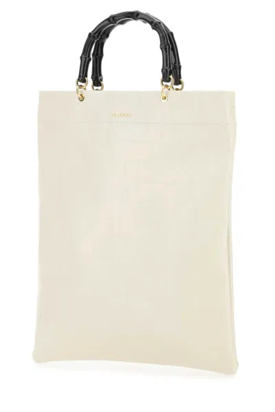 Jil Sander Ivory Leather Medium Shopping Bag In White