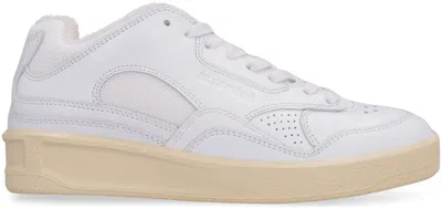Jil Sander White Leather And Fabric Basket Sneakers In Multi