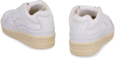Jil Sander White Leather And Fabric Basket Sneakers In Multi