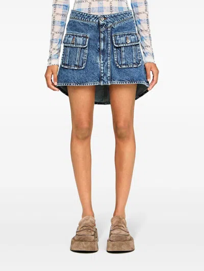 Jw Anderson J. W. Anderson Curved Patch Pockets Mini Denim Skirt In Blue