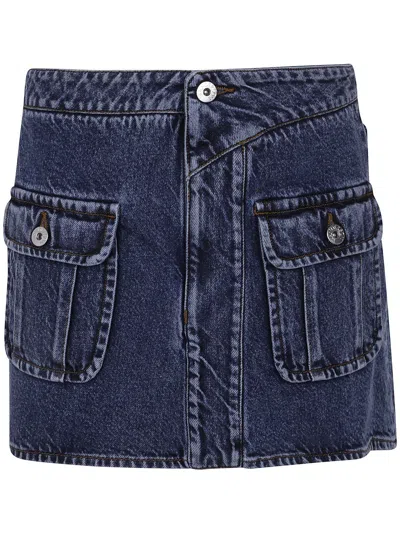 Jw Anderson J. W. Anderson Curved Patch Pockets Mini Denim Skirt In Blue