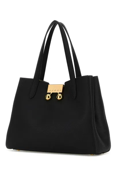 Marni Structured Black Calf Leather Handbag With Gold-tone Accents