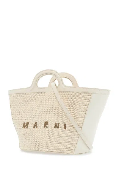 Marni White Leather And Raffia Small Tropicalia Summer Handbag