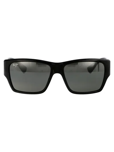 Maui Jim Grey Kaolu Shiny Black Acetate Sunglasses In Black