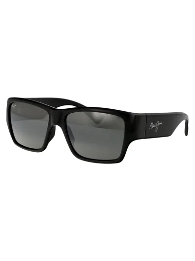 Maui Jim Grey Kaolu Shiny Black Acetate Sunglasses In Black