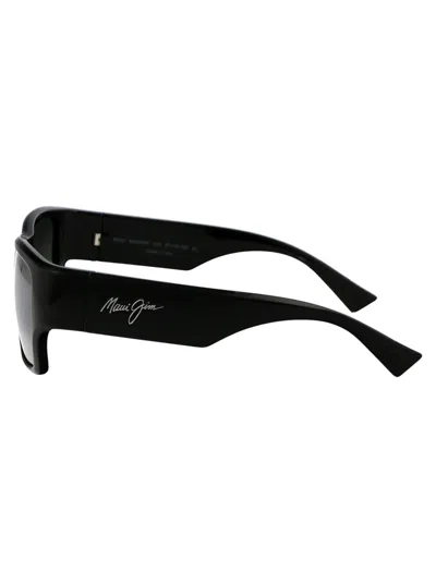 Maui Jim Grey Kaolu Shiny Black Acetate Sunglasses In Black