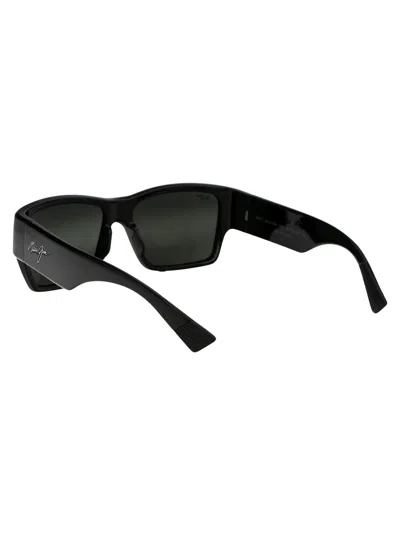 Maui Jim Grey Kaolu Shiny Black Acetate Sunglasses In Black